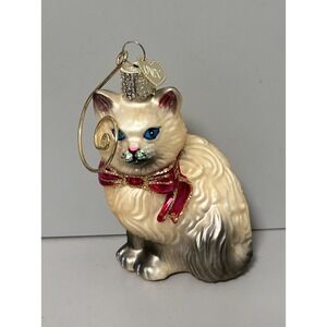 Old World Christmas OWC Long Hair Himalayan Kitty Cat Glitter Glass Ornament